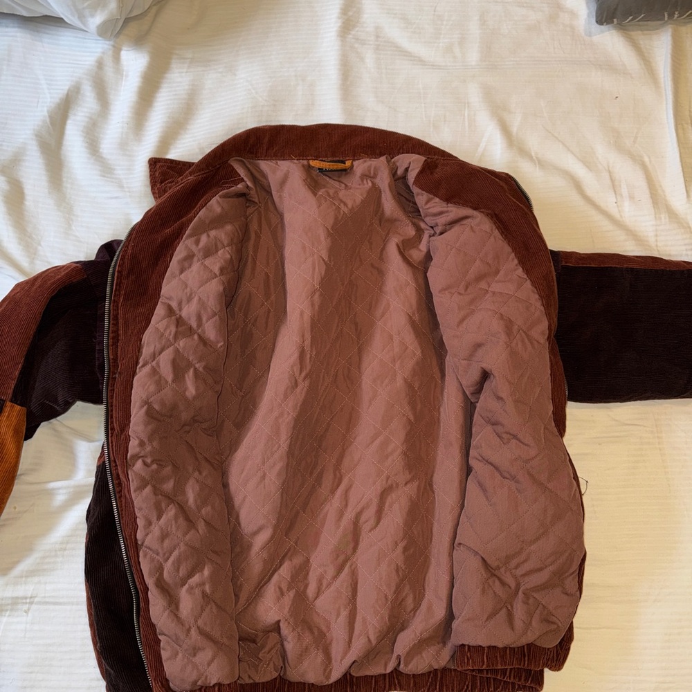 Men's Patchwork Bomber Jacket - Orange and Brown - image 5